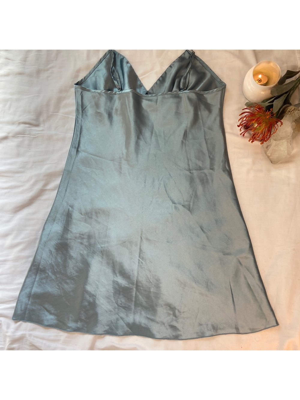 Y2k 90s Slip Dress Light Blue Satin Coquette Fairy Whimsy Feminine Romantic Boho - Picture 3 of 7